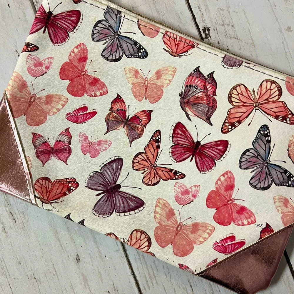 Ipsy Coordinating Cosmetic Bag Bundle, Set of 2, Rose Gold Butterfly Inspiration